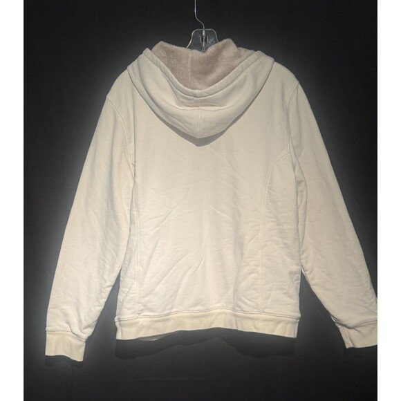 LL Bean Women’s XL Faux Fur Lined Full Zip Hoodie Off White Pockets Retro Y2K - Picture 7 of 7